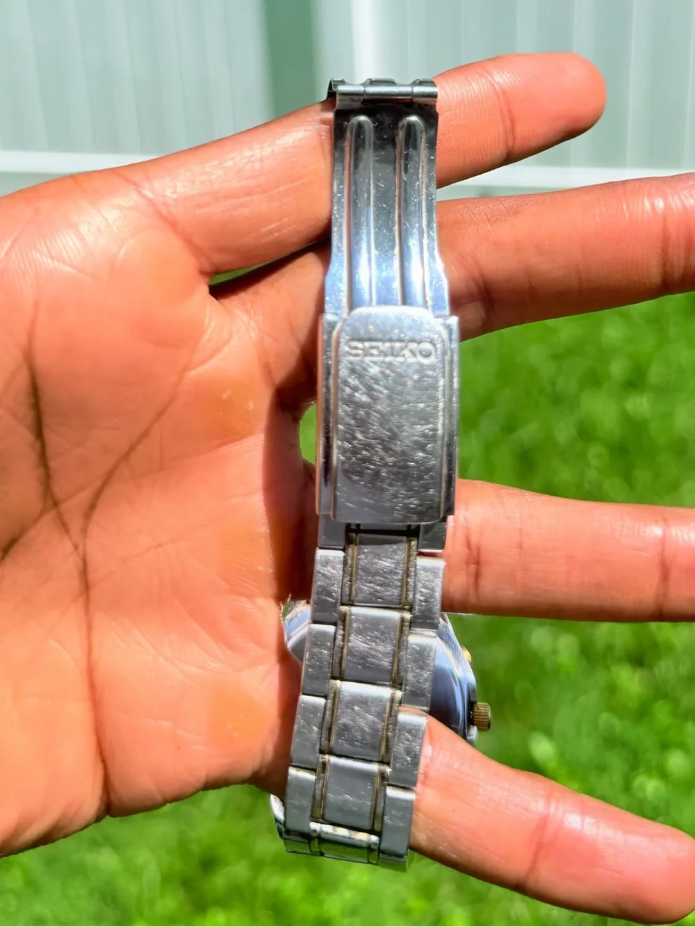 Seiko Men's Silver Stainless Steel Chronograph Watch with Blue Dial